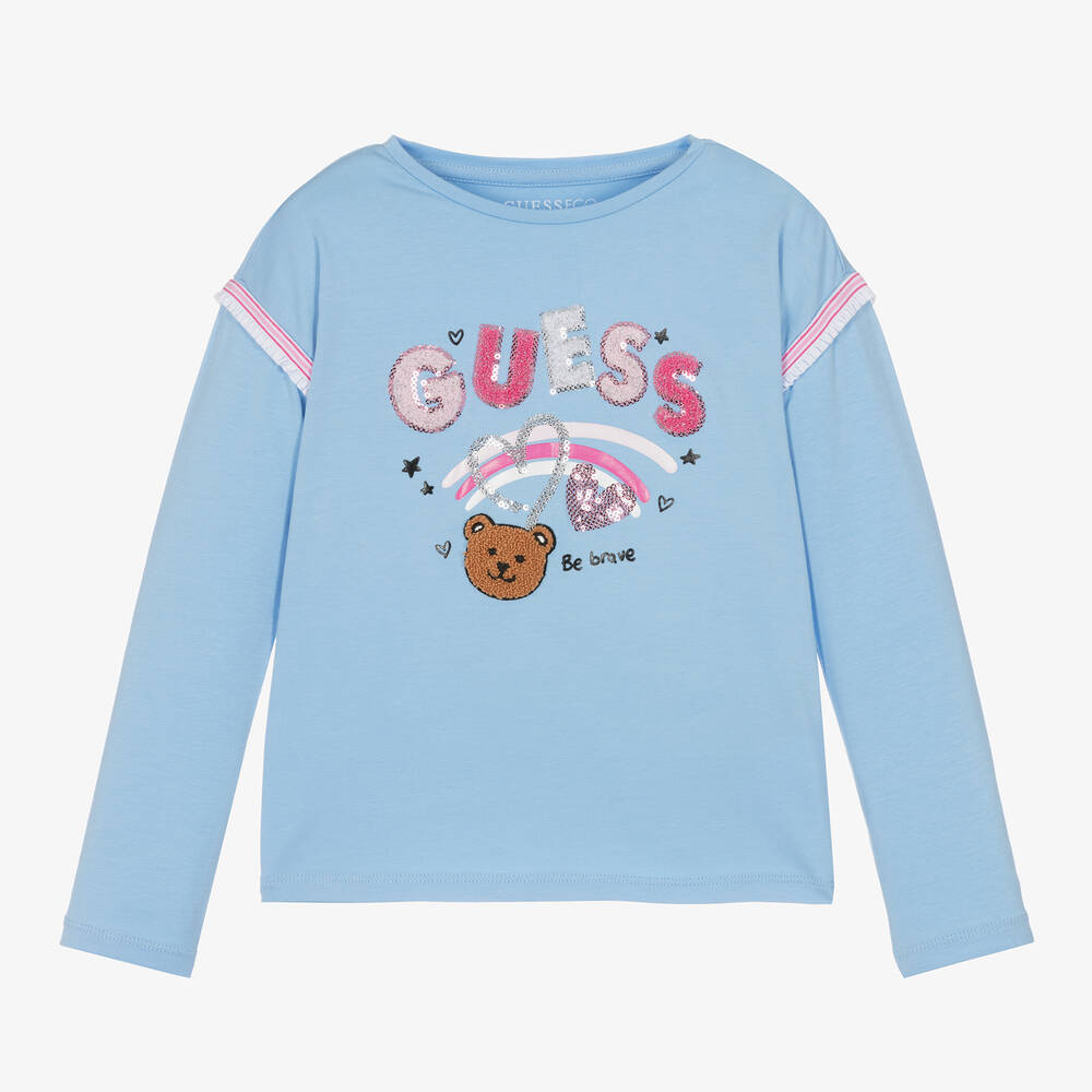 Guess - Girls Blue Cotton Sequin Top | Childrensalon