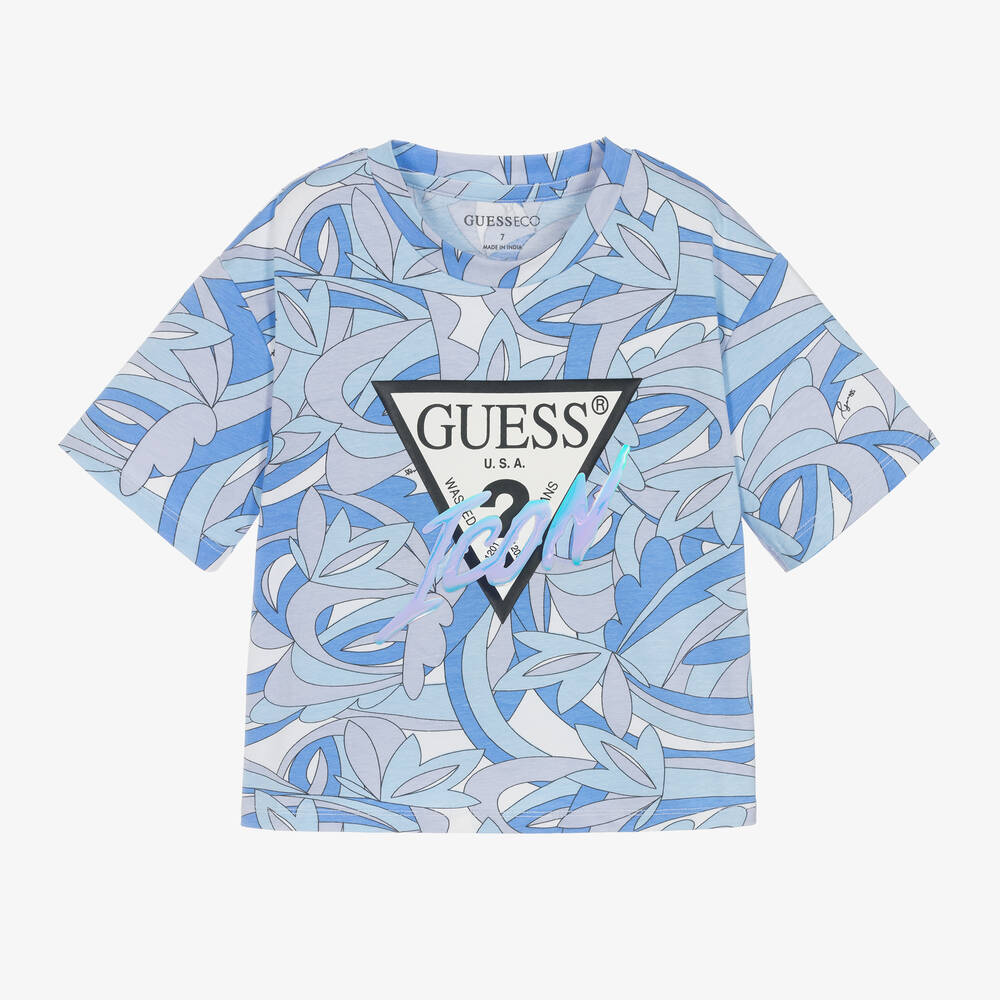Guess - Girls Blue Icon Cotton T-Shirt | Childrensalon