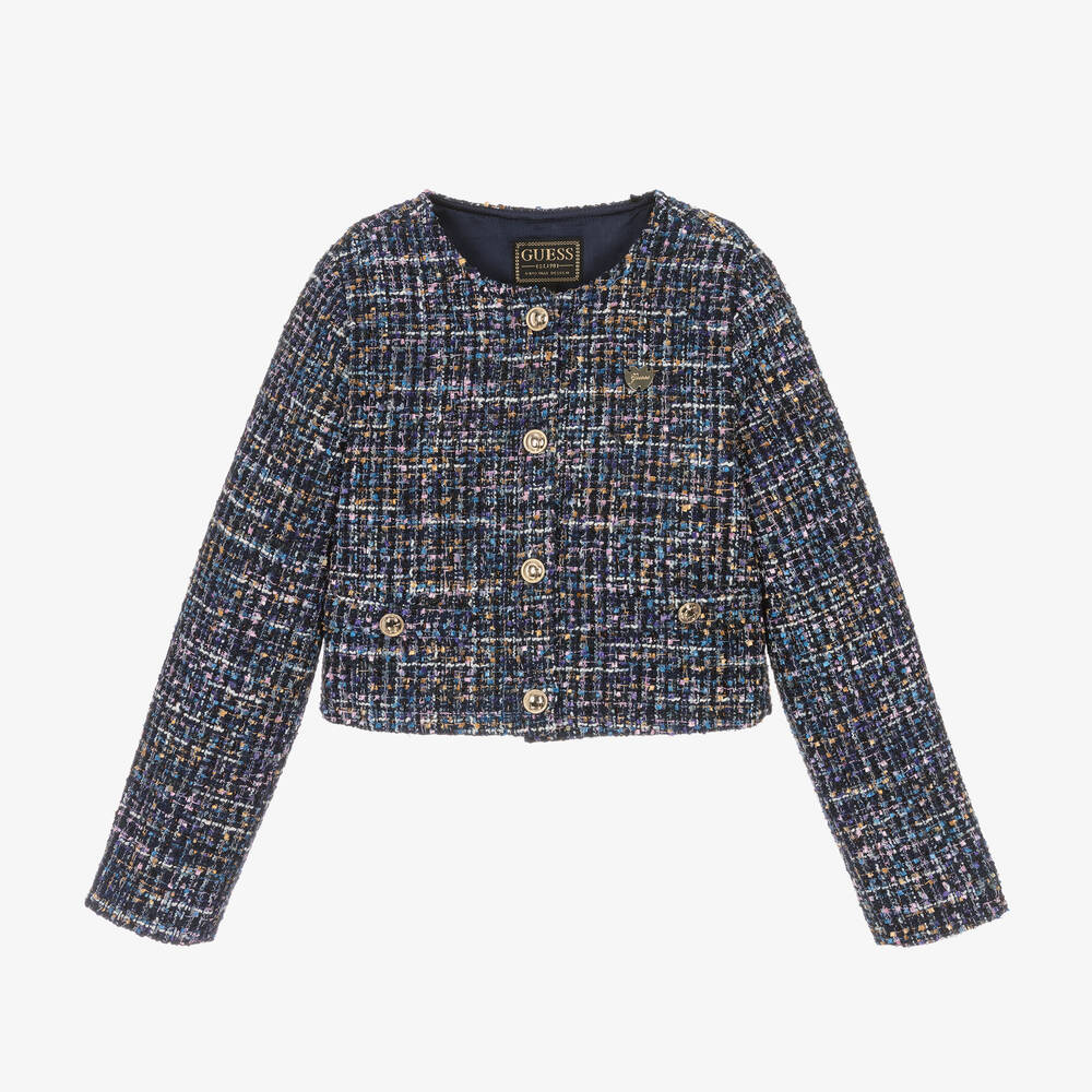 Guess - Girls Blue Tweed Jacket | Childrensalon