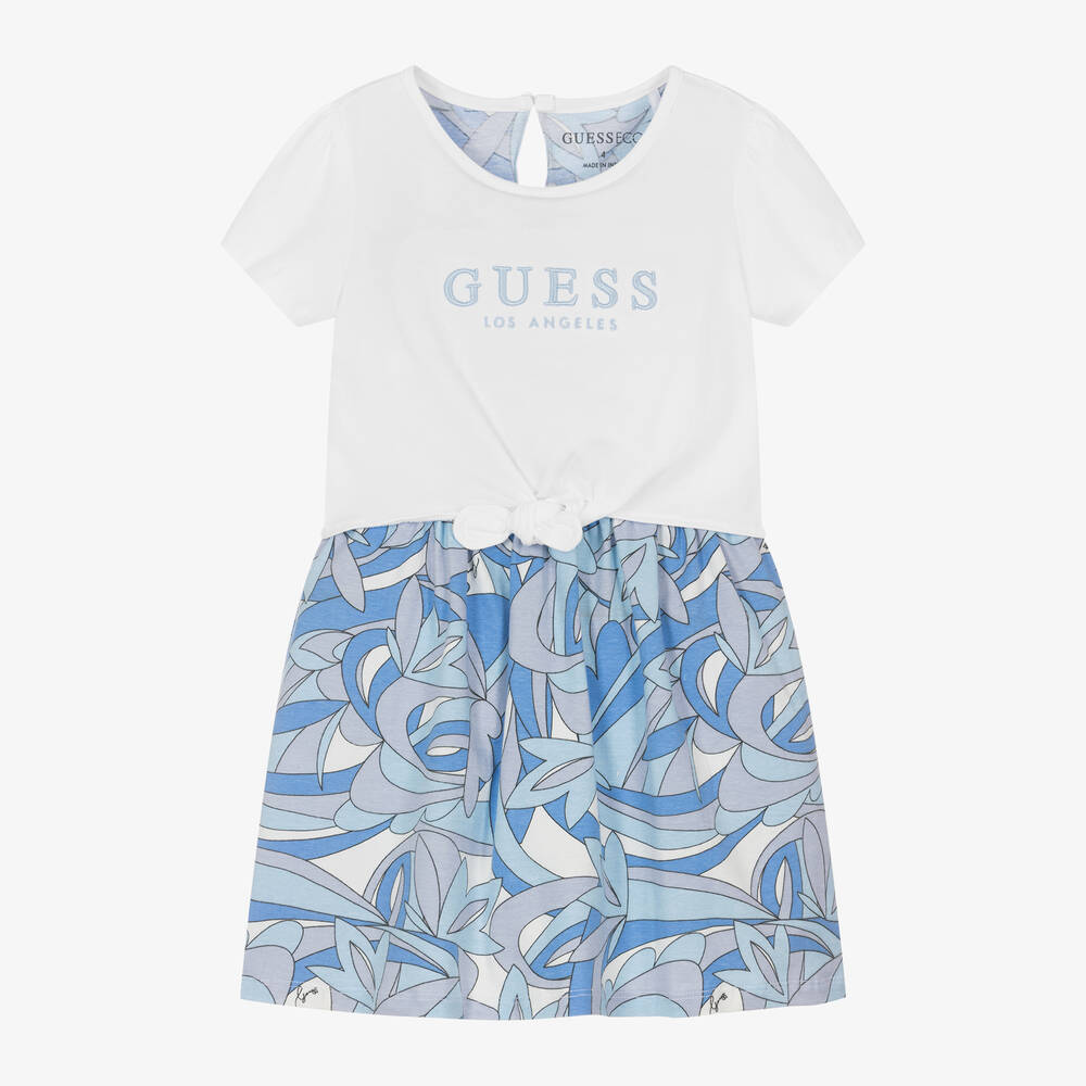 Guess - Girls Blue & White Cotton Dress | Childrensalon