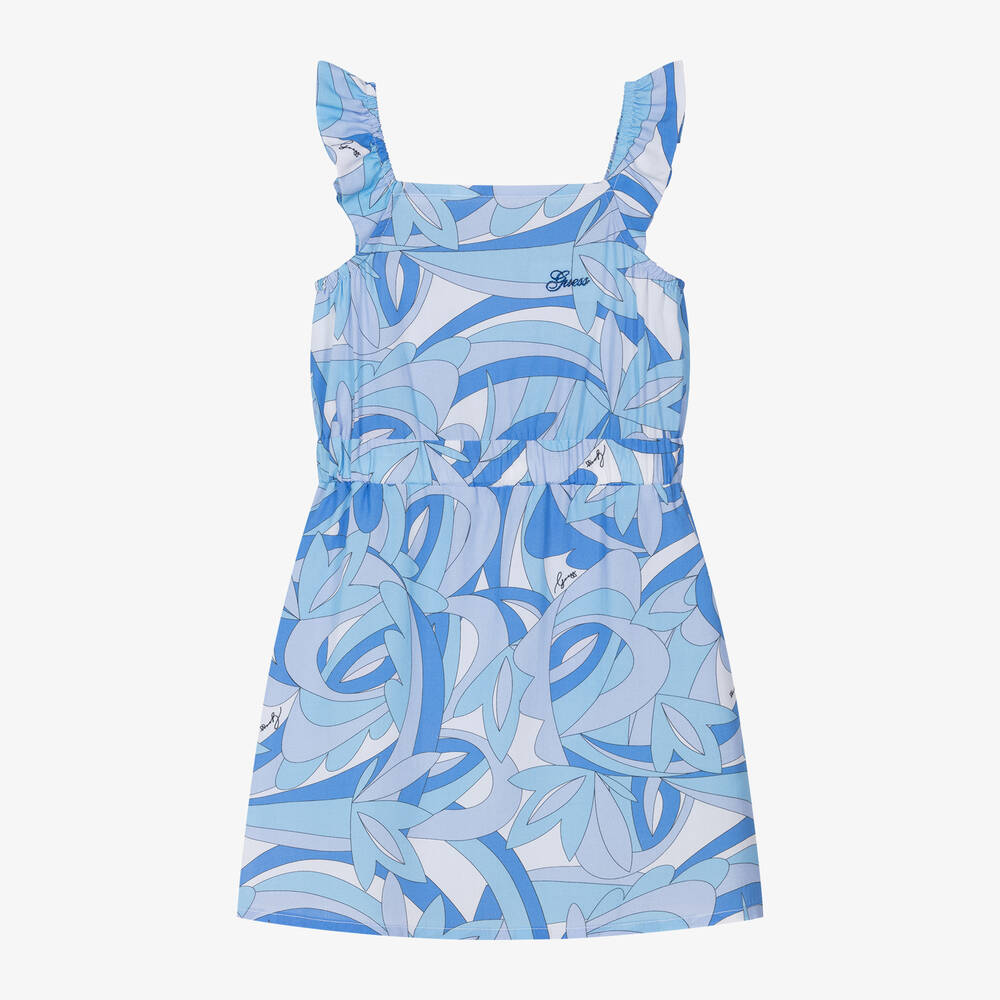 Guess - فستان فيسكوز لون أزرق وأبيض | Childrensalon