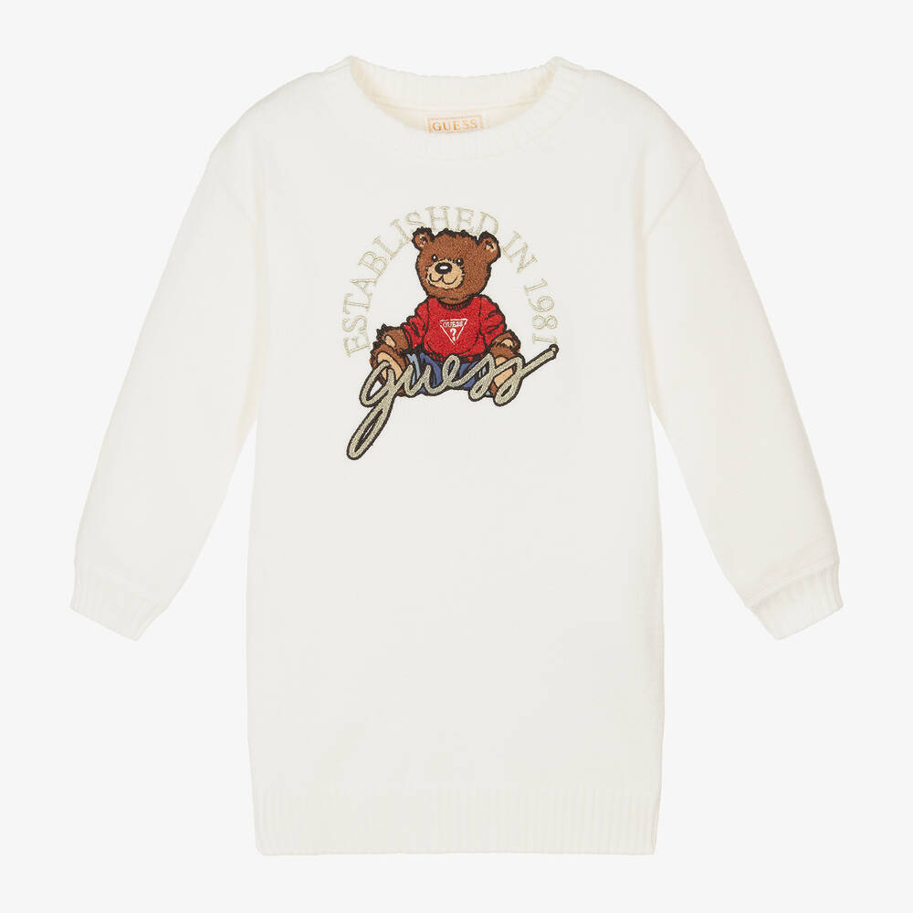 Guess - Girls Ivory Bear Knit Jumper Dress | Childrensalon