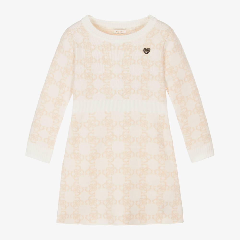 Guess - Girls Ivory & Beige Logo Knit Dress | Childrensalon