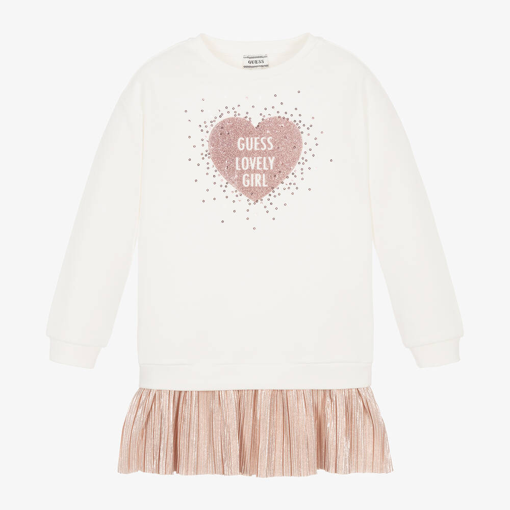 Guess - Girls Ivory Cotton Heart Print Dress | Childrensalon