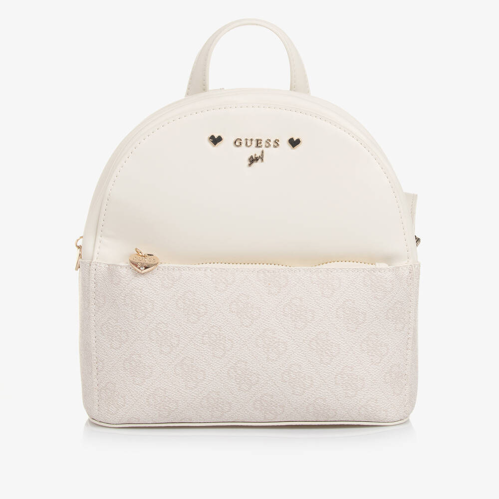 Guess - Girls Ivory Faux Leather Backpack (23cm) | Childrensalon