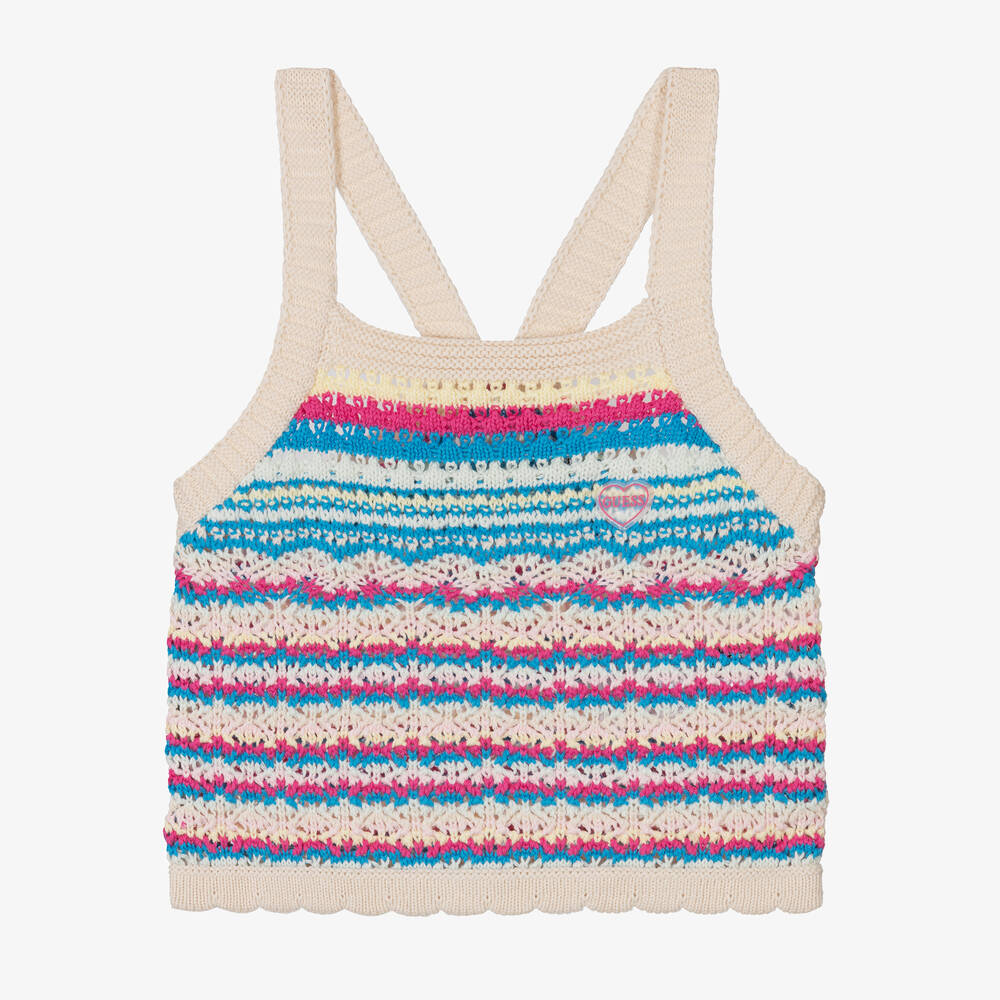 Guess - Girls Ivory & Pink Cotton Crochet Top | Childrensalon