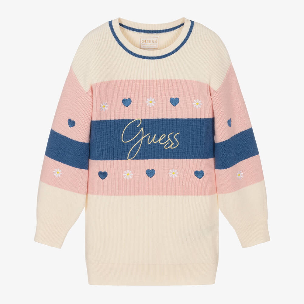 Guess - Girls Ivory Stripe Viscose Sweater Dress | Childrensalon