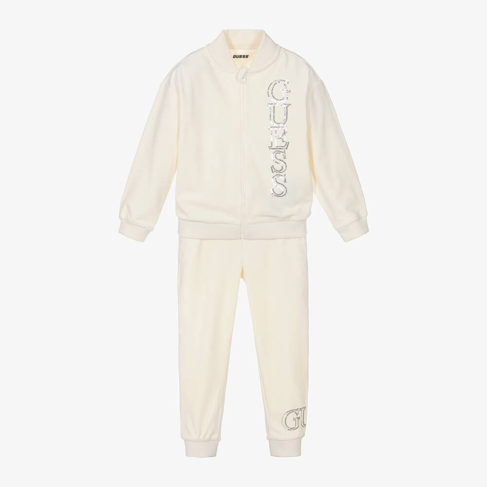 Guess - Girls Ivory Velour Tracksuit | Childrensalon