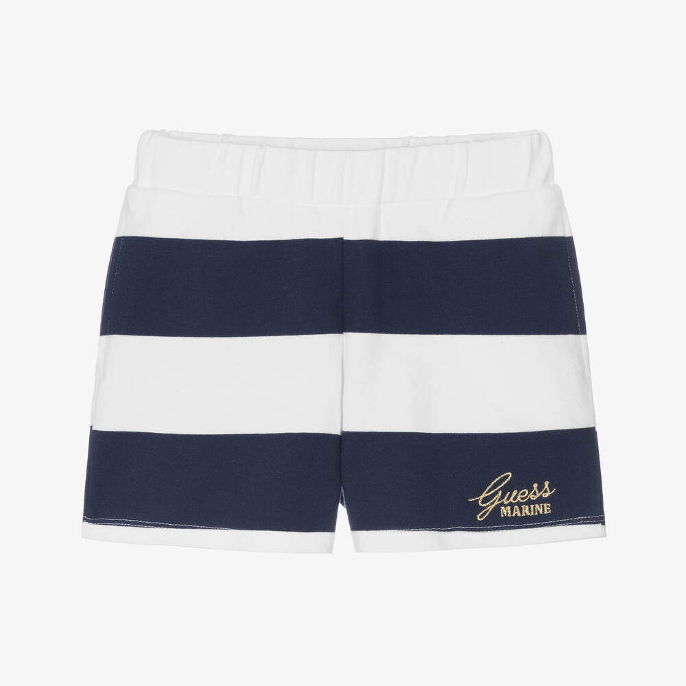 Guess - Girls Navy Blue Striped Cotton Shorts | Childrensalon