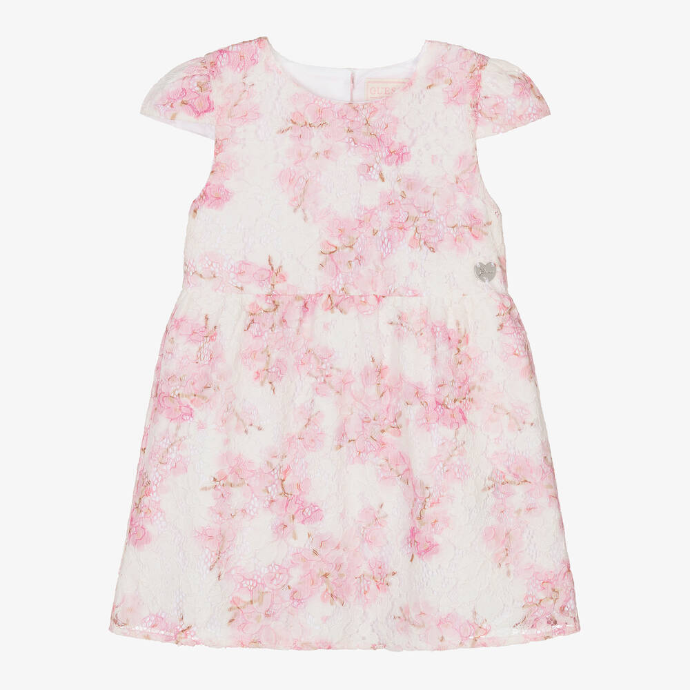 Guess - Girls Pink Blossom Lace Dress | Childrensalon