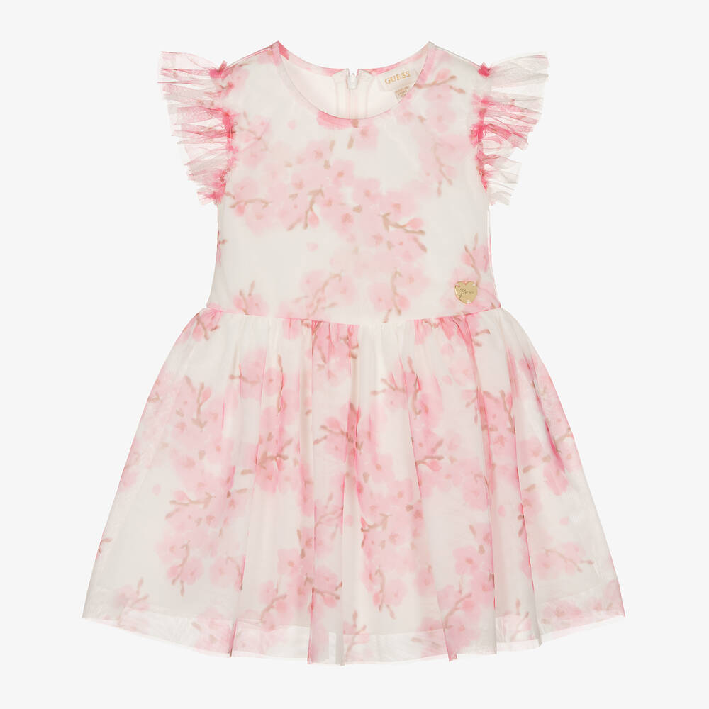 Guess - Girls Pink Blossom Print Tulle Dress | Childrensalon
