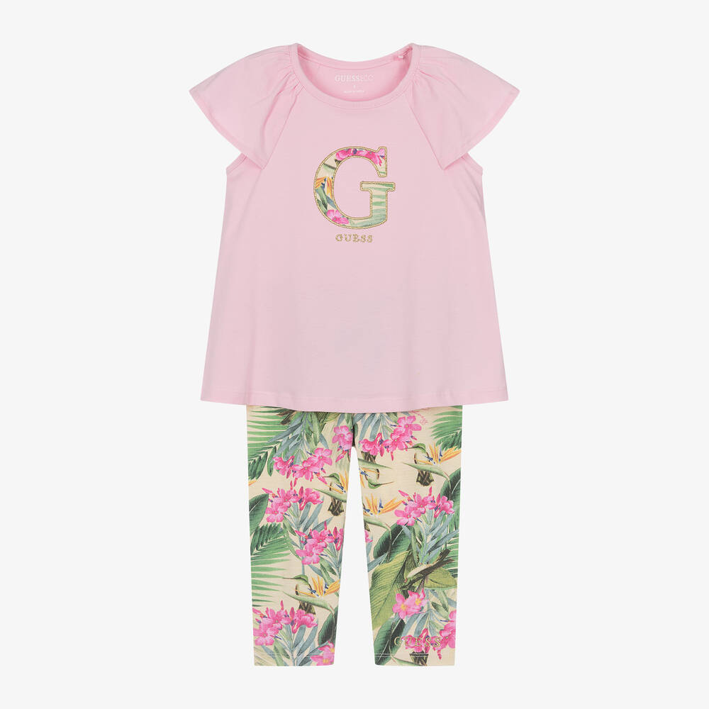 Guess - Girls Pink Botanical Print Leggings Set | Childrensalon