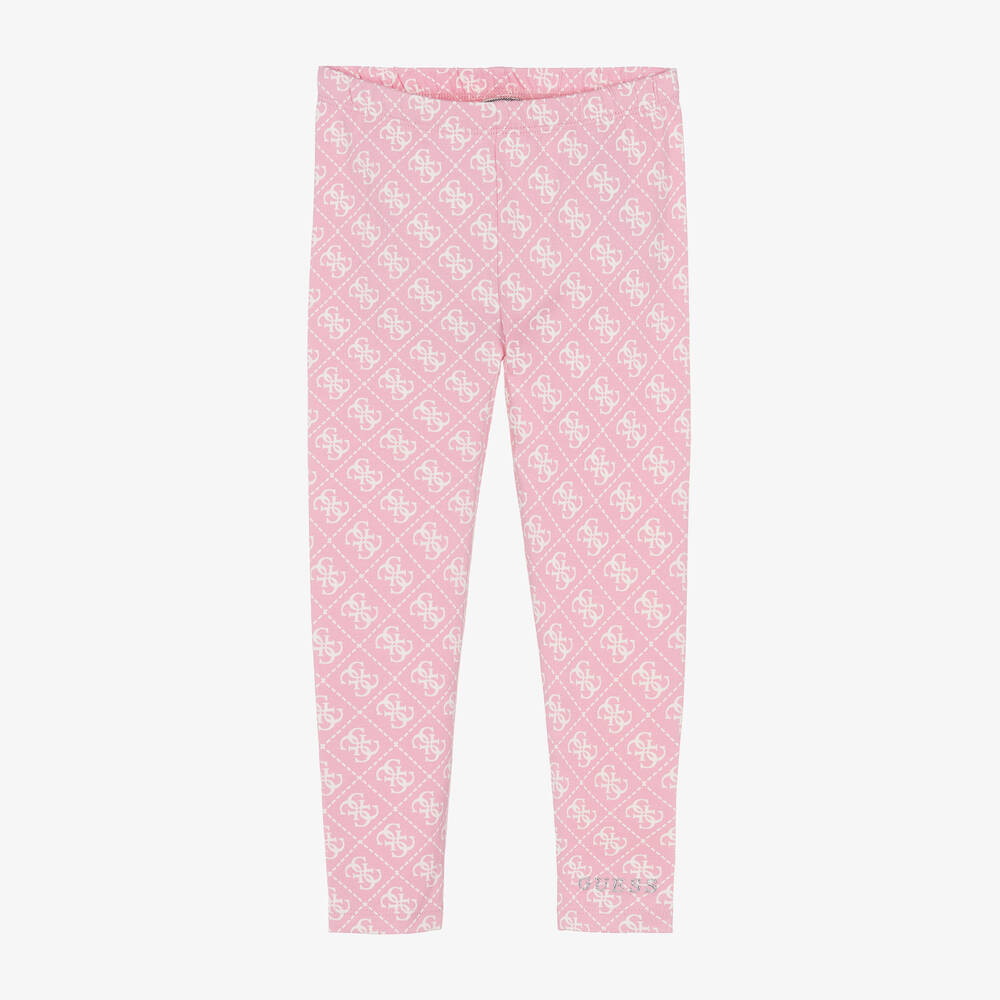 Guess - Girls Pink Cotton 4G Leggings | Childrensalon