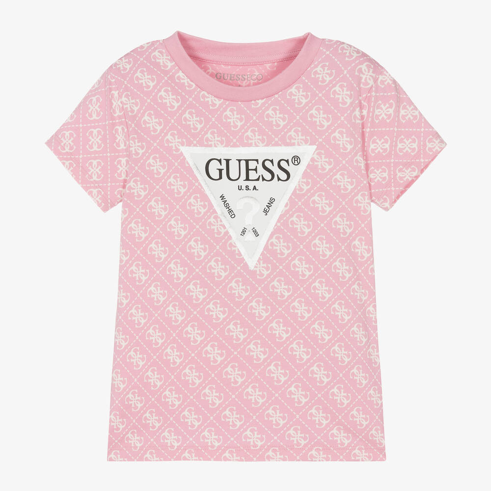 Guess - Розовая хлопковая футболка 4G для девочек | Childrensalon