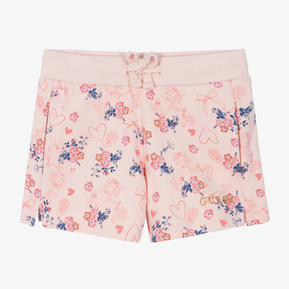 Guess - Girls Pink Cotton Floral Shorts | Childrensalon