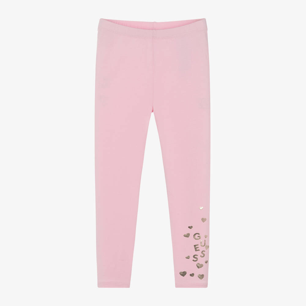 Guess - Girls Pink Cotton Heart Leggings | Childrensalon