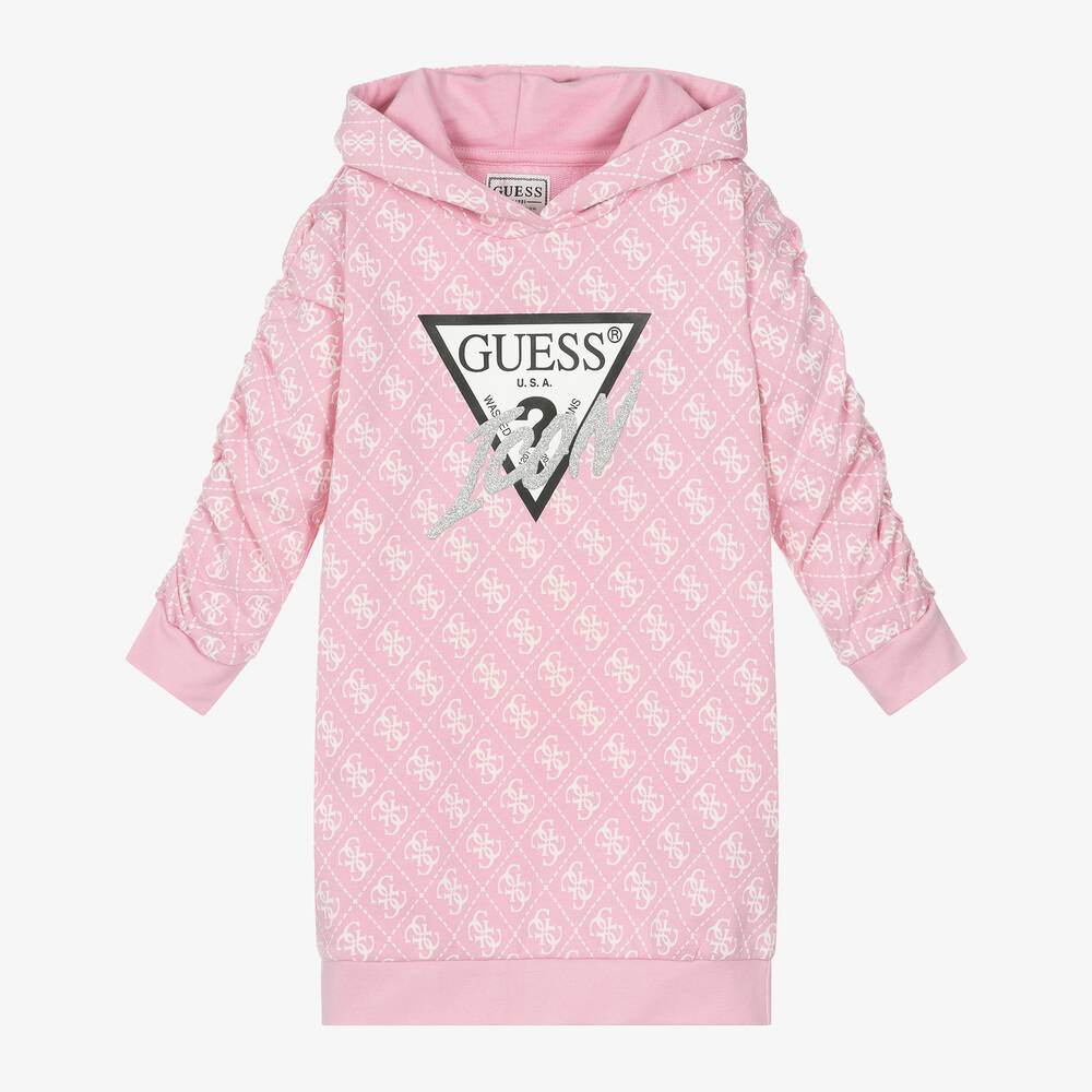 Guess - Girls Pink Cotton Hoodie Dress | Childrensalon