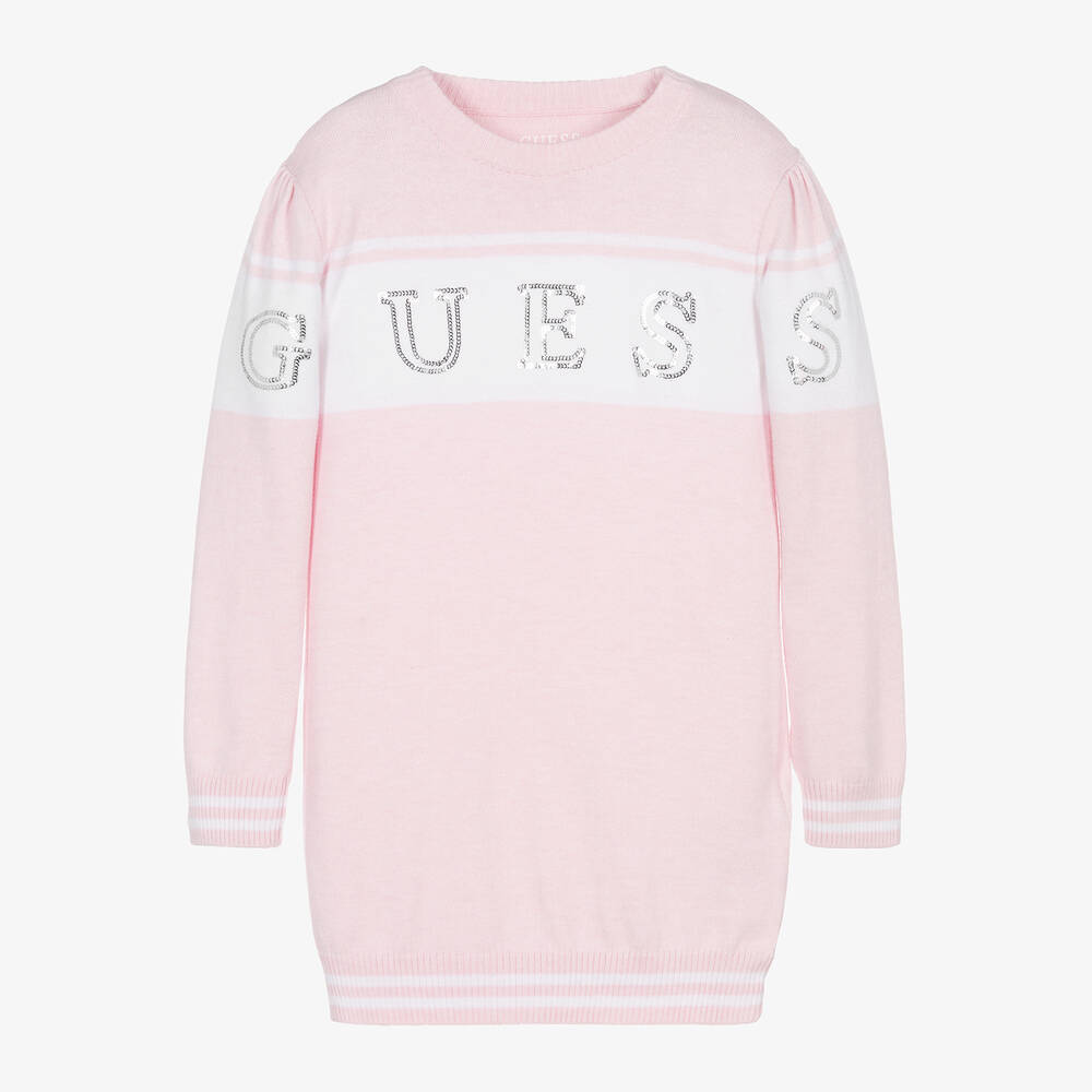 Guess - Розовое хлопковое вязаное платье-свитер для девочек | Childrensalon