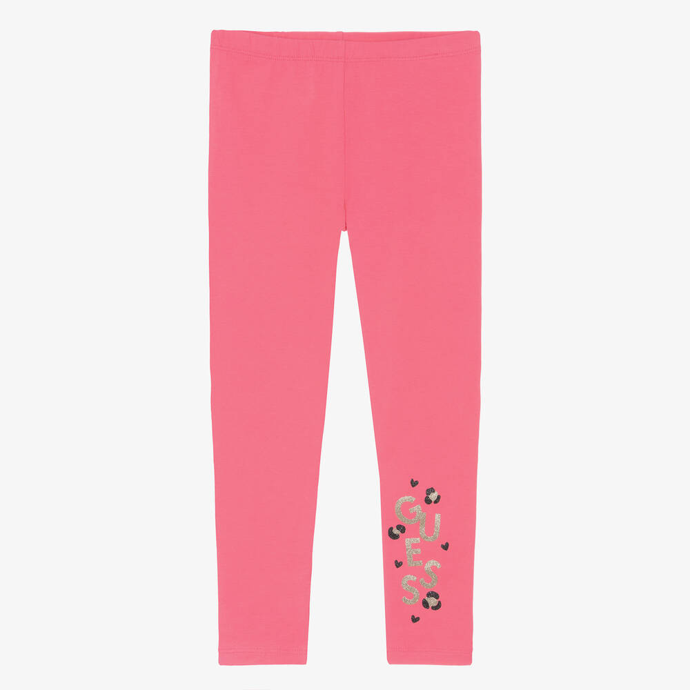 Guess - Girls Pink Cotton Leggings | Childrensalon