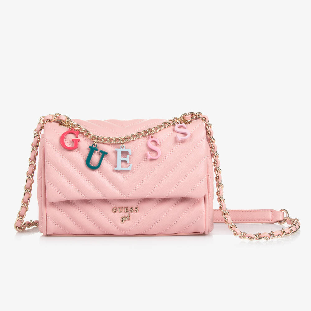 Guess - Girls Pink Faux Leather Charm Bag (19cm) | Childrensalon