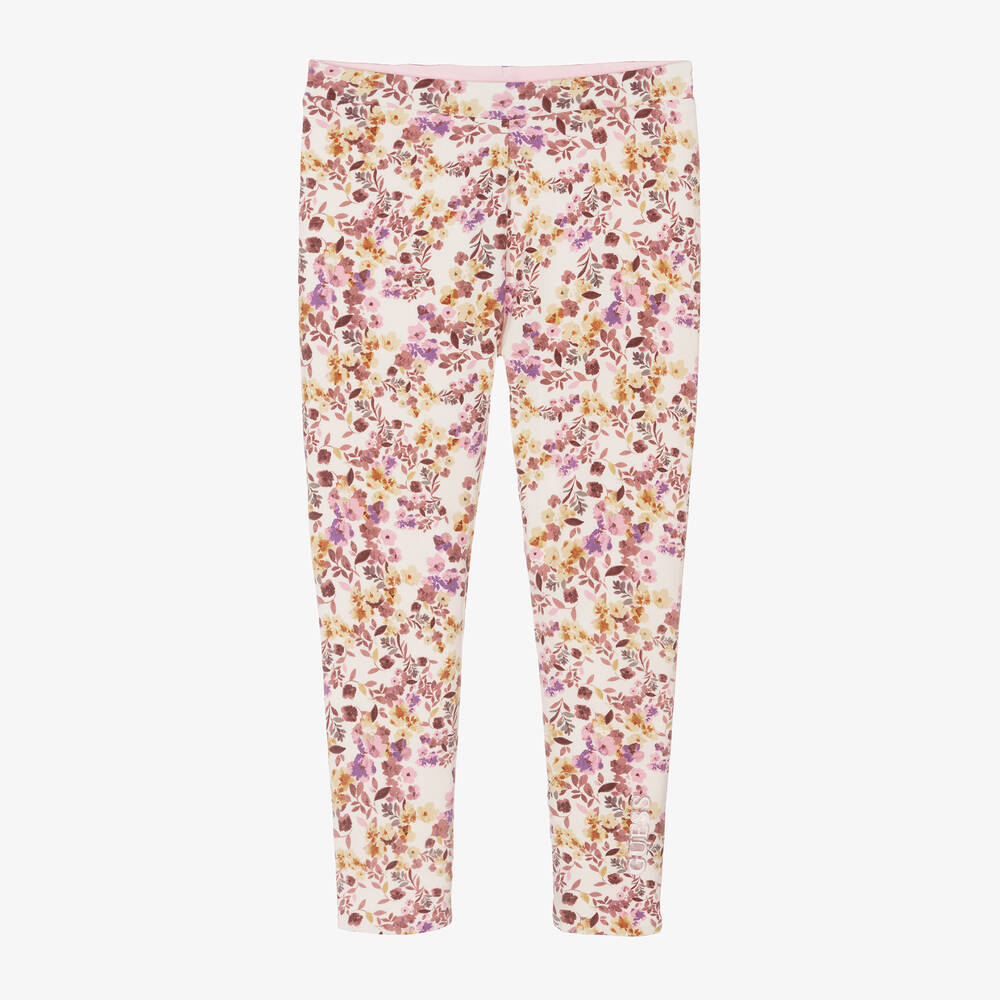 Guess - Girls Pink Floral Print Reversible Leggings | Childrensalon