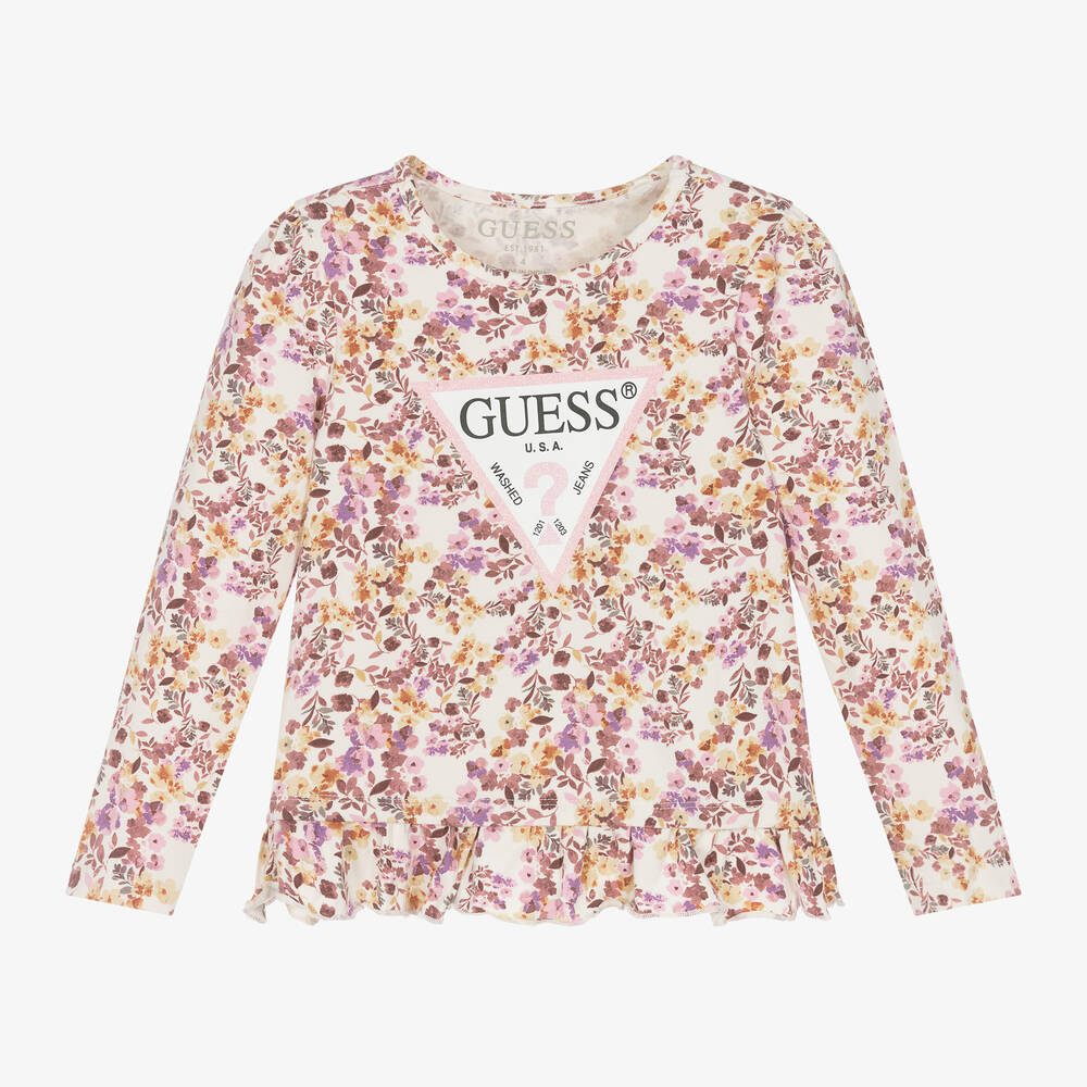 Guess - Розовый цветочный топ для девочек | Childrensalon