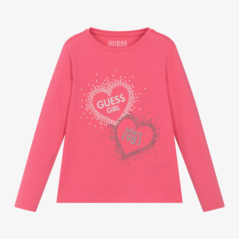 Guess - Girls Pink Logo Heart Cotton Top | Childrensalon