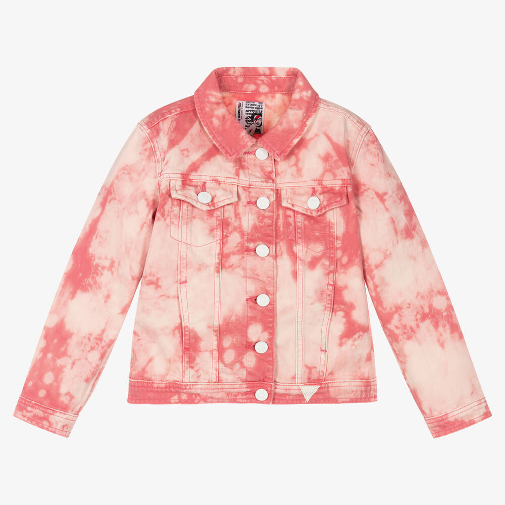 Guess - Girls Pink Tie-Dye Banksy Denim Jacket | Childrensalon