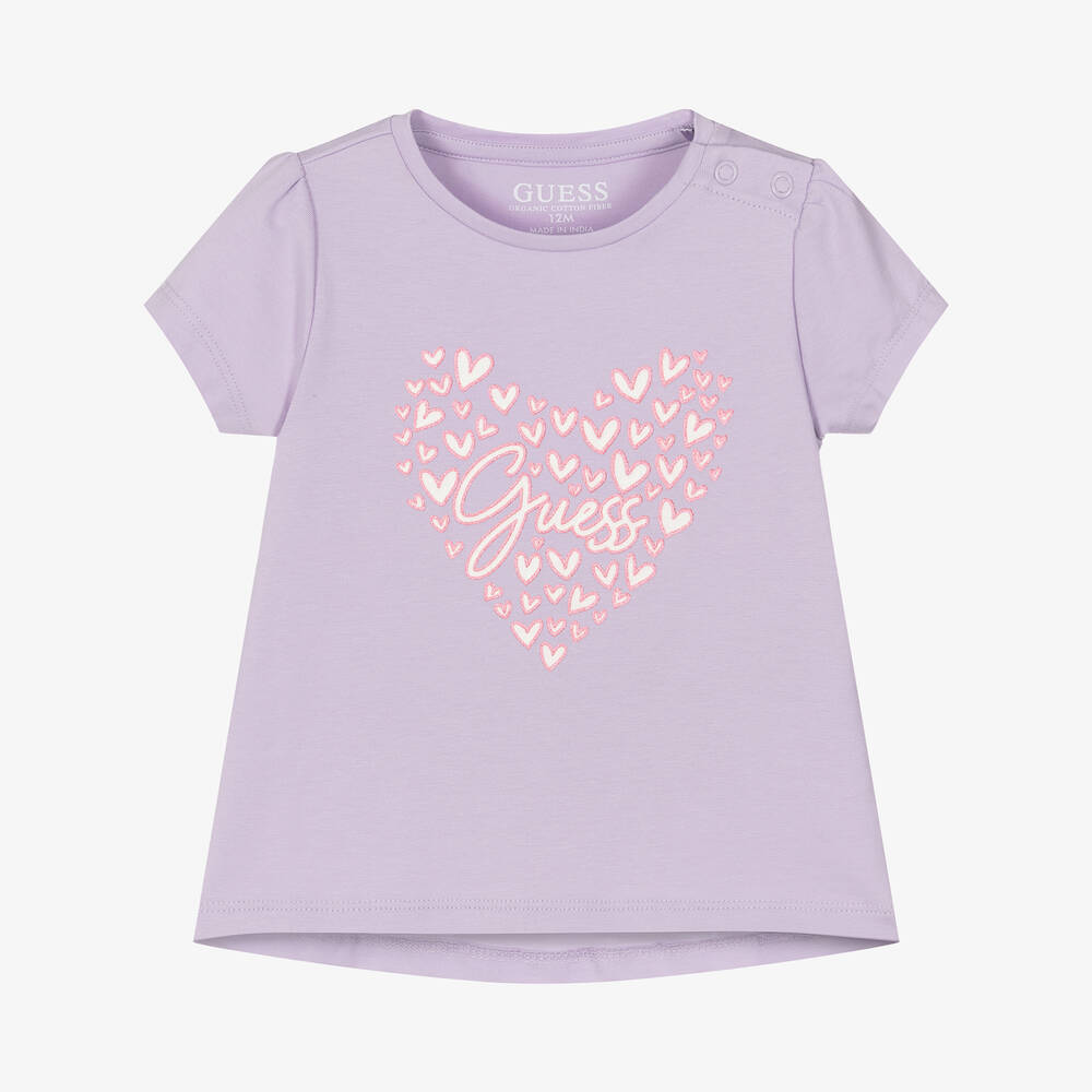 Shop Guess Girls Purple Organic Cotton T-shirt