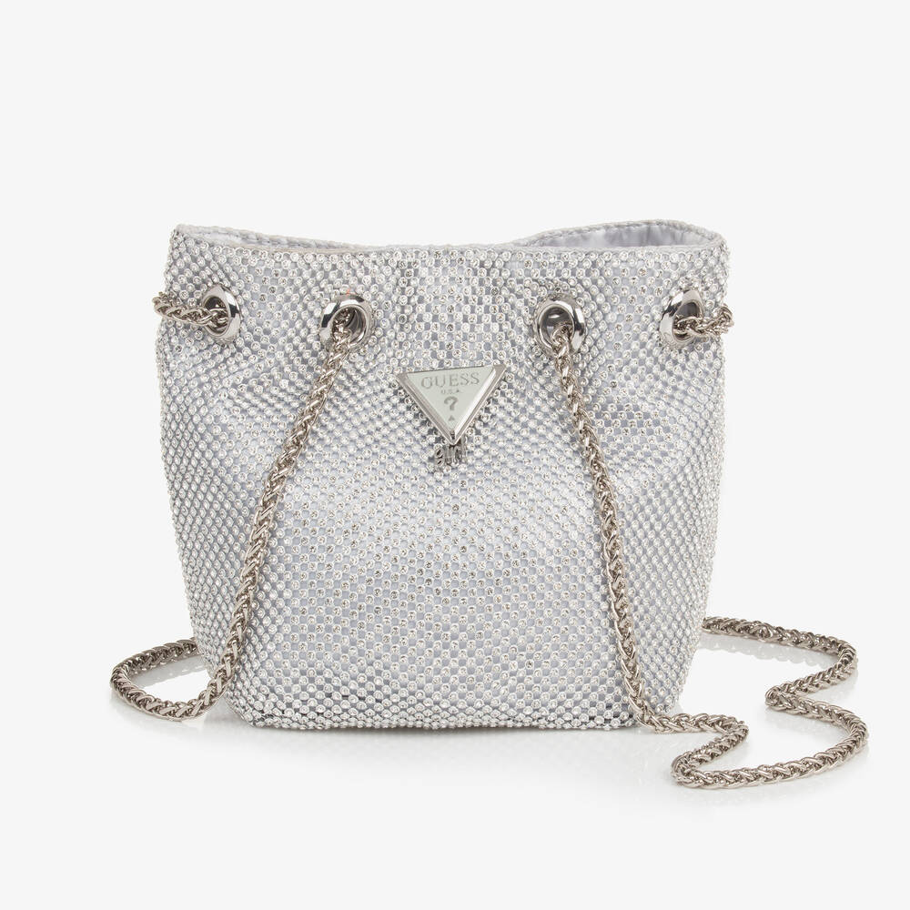 Guess - Girls Silver Diamanté Handbag (14cm) | Childrensalon