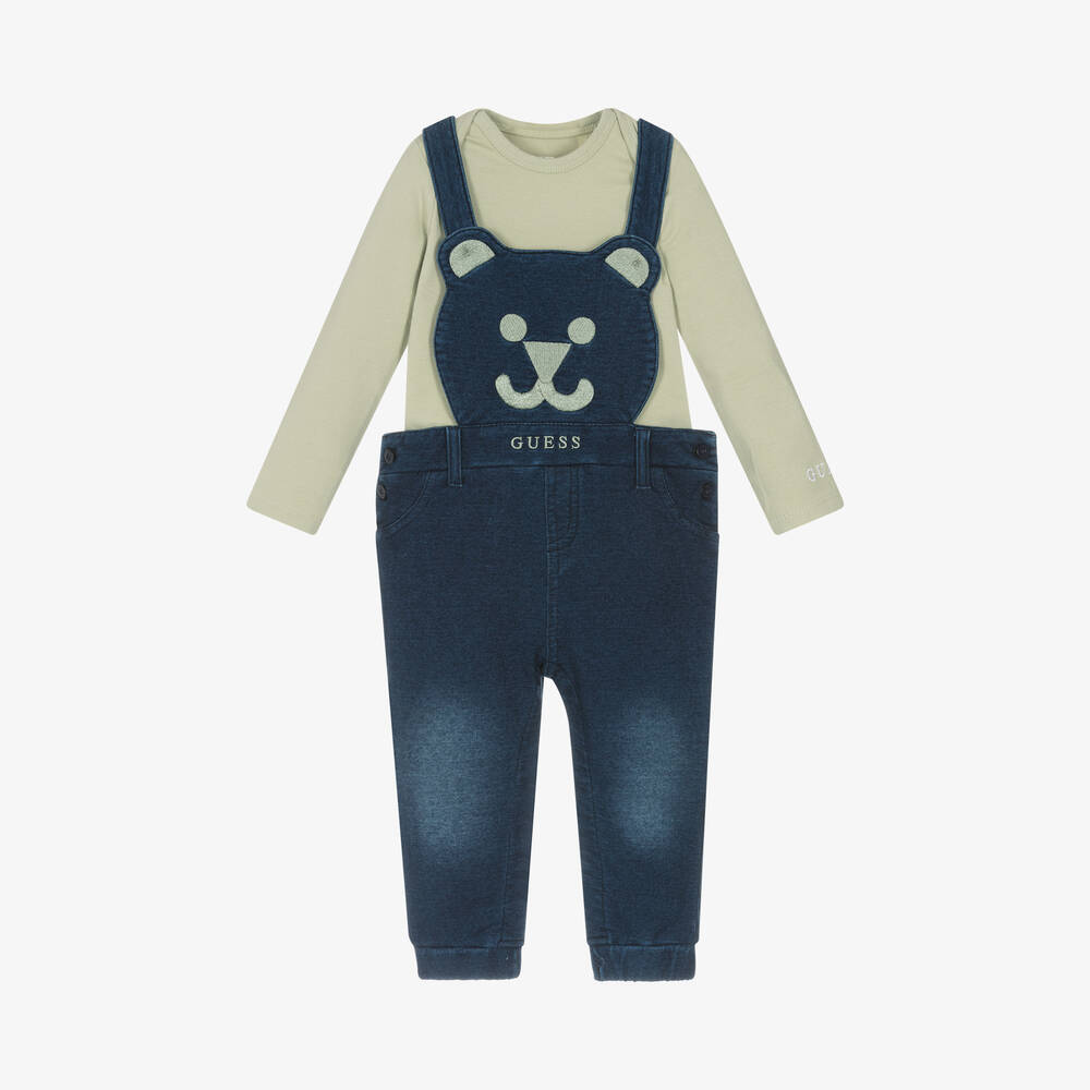 Guess - Green & Blue Baby Dungaree Set | Childrensalon