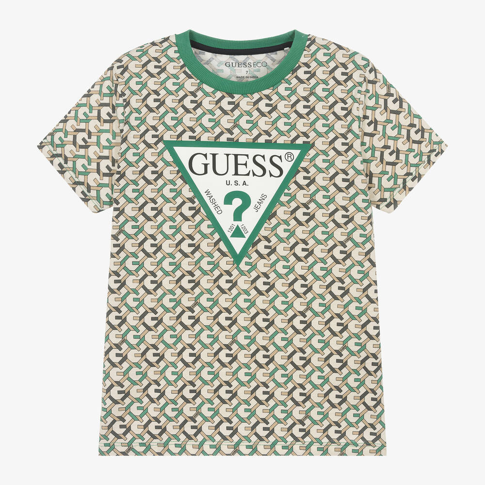 Guess - Junior Boys Beige Cotton T-Shirt | Childrensalon