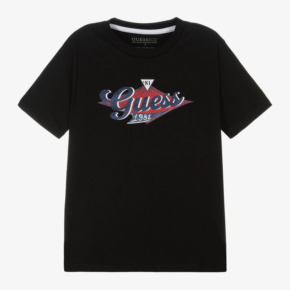 Guess - Junior Boys Black Cotton T-Shirt | Childrensalon