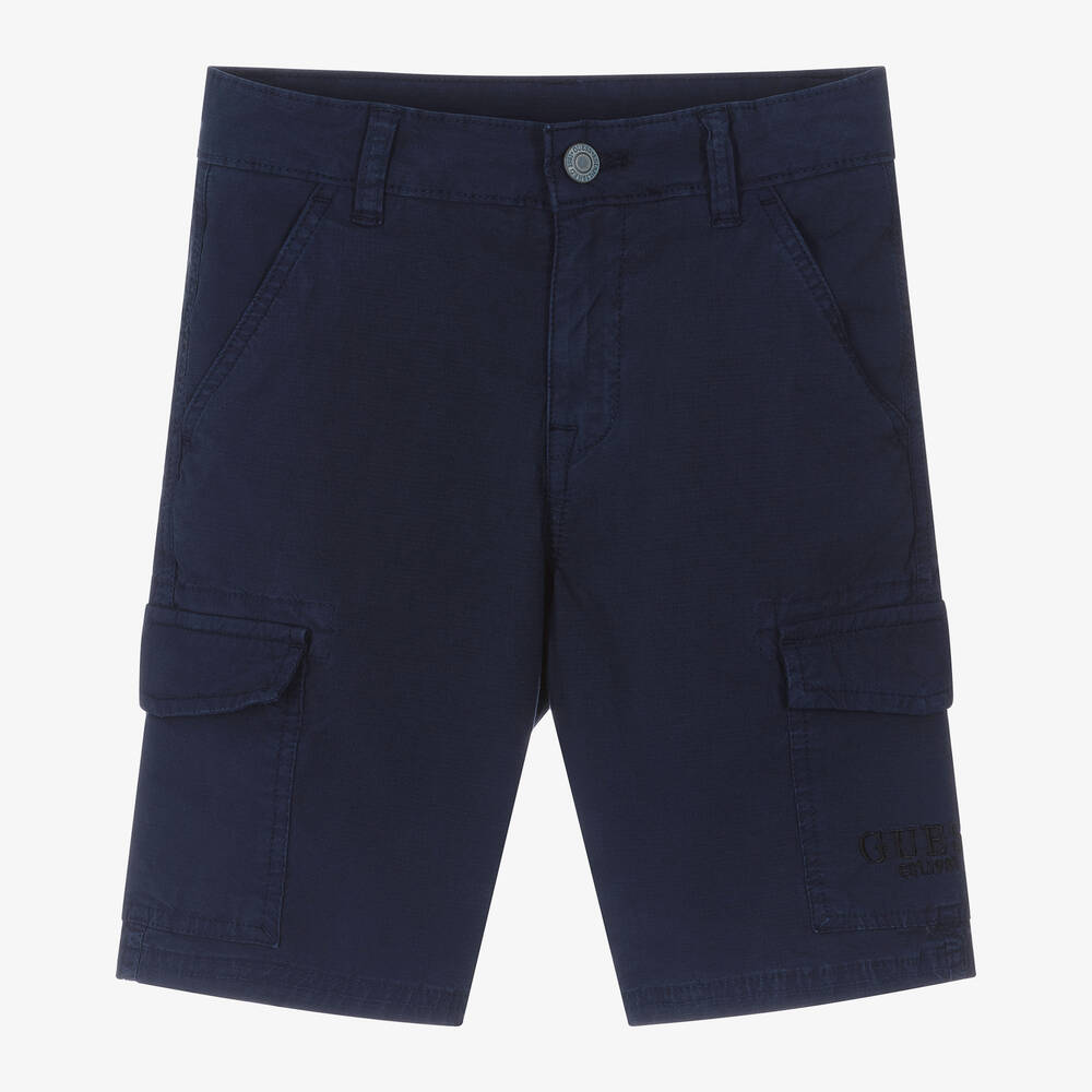 Guess - Junior Boys Blue Cotton Cargo Shorts | Childrensalon