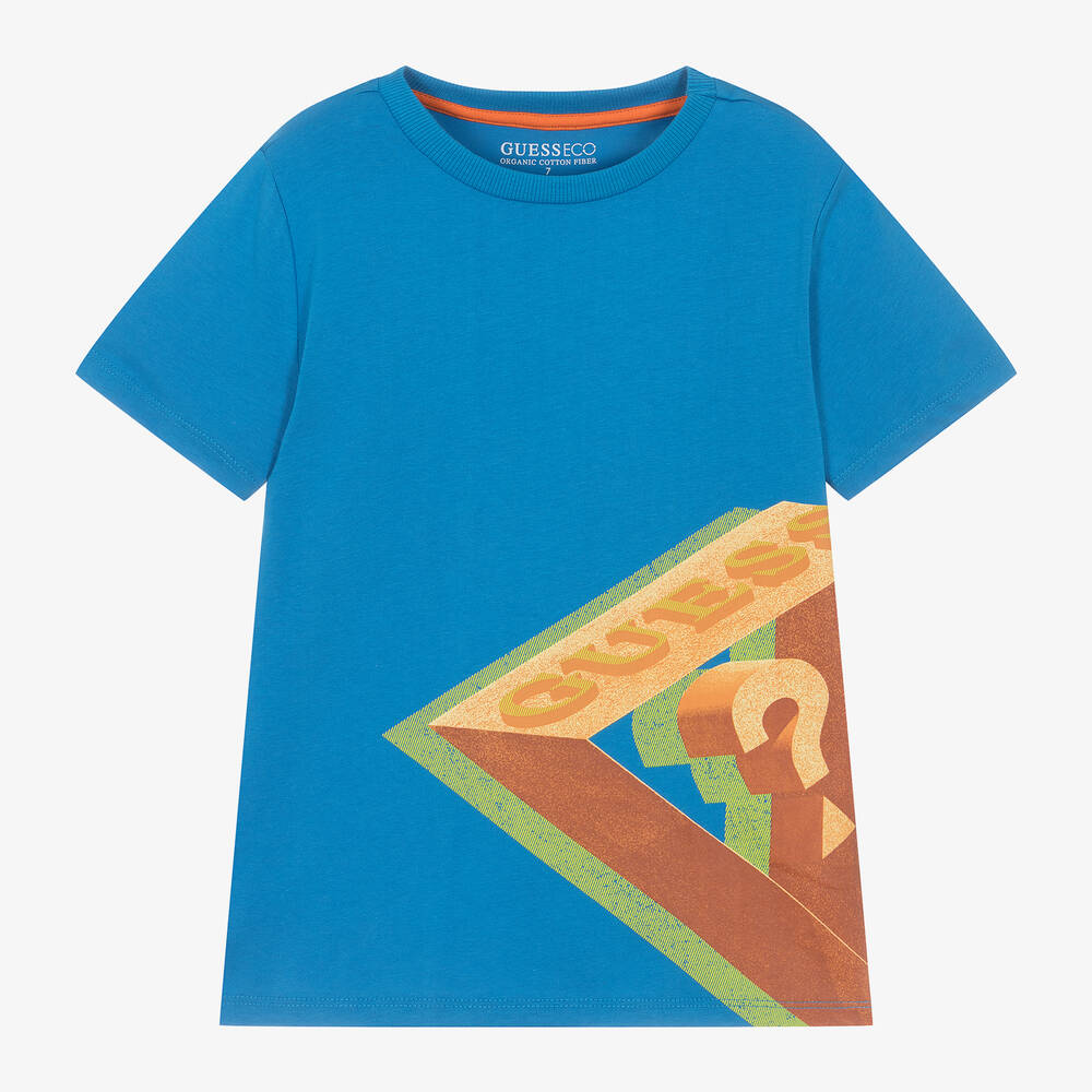 Guess - Junior Boys Blue Cotton T-Shirt | Childrensalon