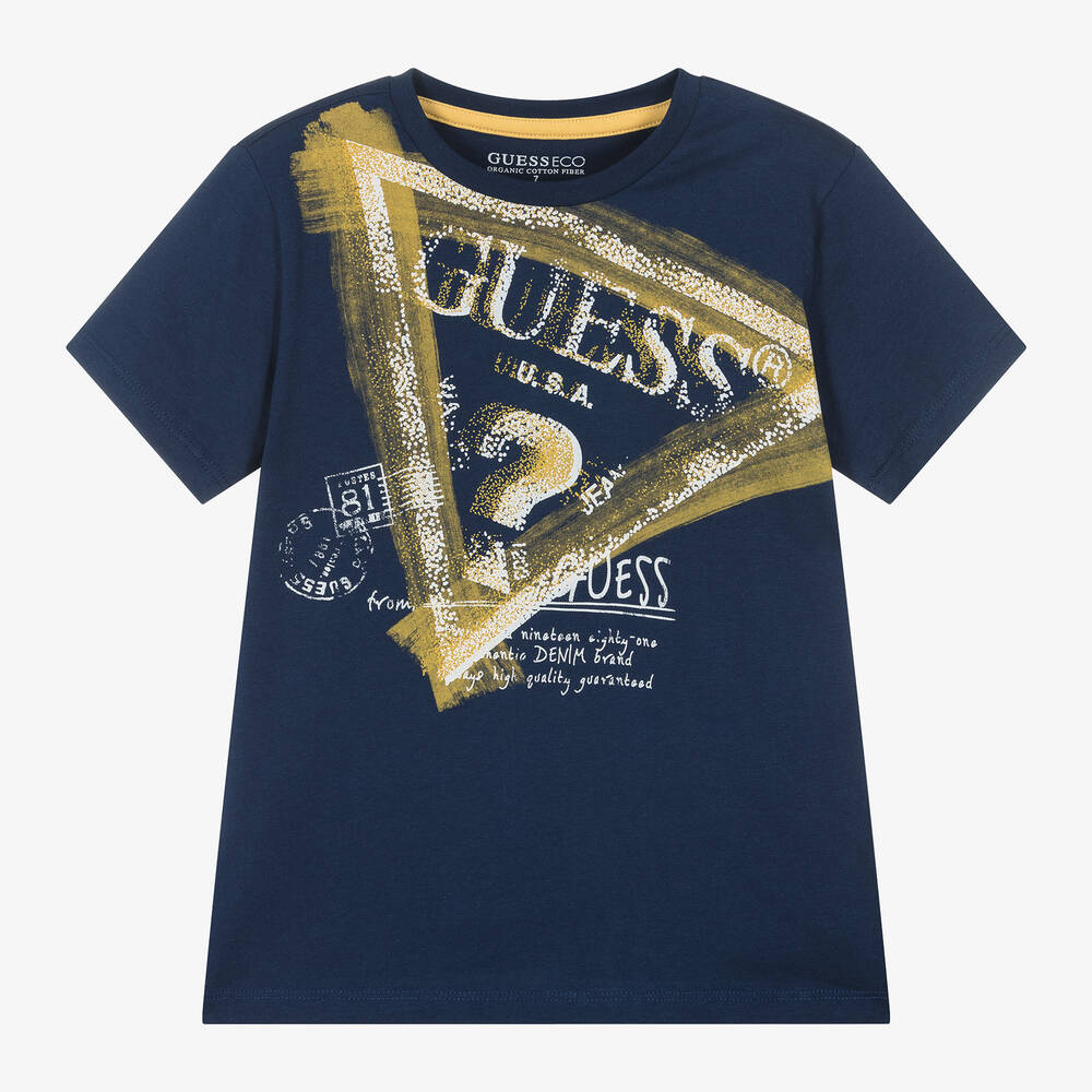 Guess - Junior Boys Blue Cotton Triangle T-Shirt | Childrensalon