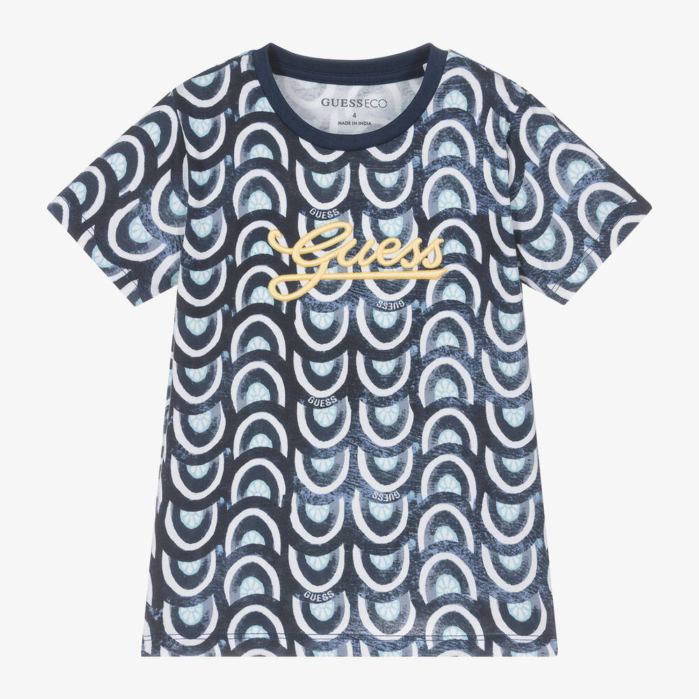 Guess - Junior Boys Blue Graphic Cotton T-Shirt | Childrensalon