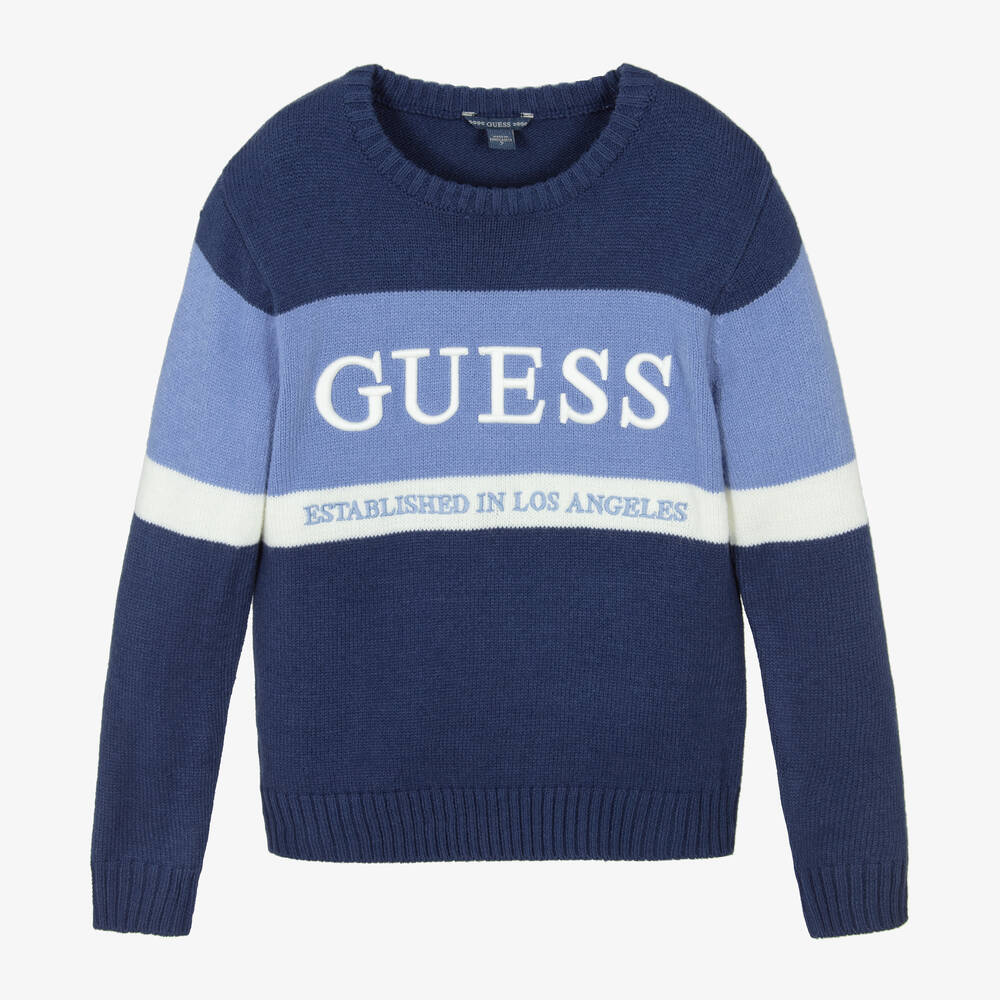 Guess - Junior Boys Blue Knitted Jumper | Childrensalon