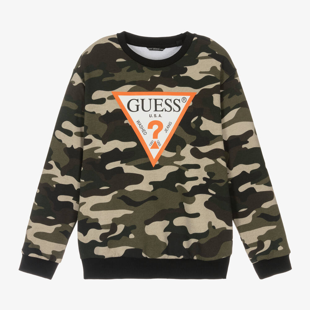 Guess - سويتشيرت قطن لون أخضر للأولاد | Childrensalon