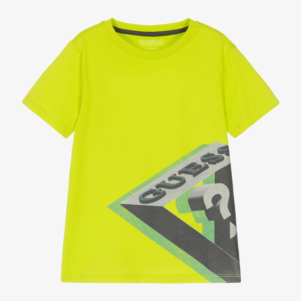 Guess - Junior Boys Lime Green Cotton T-Shirt | Childrensalon