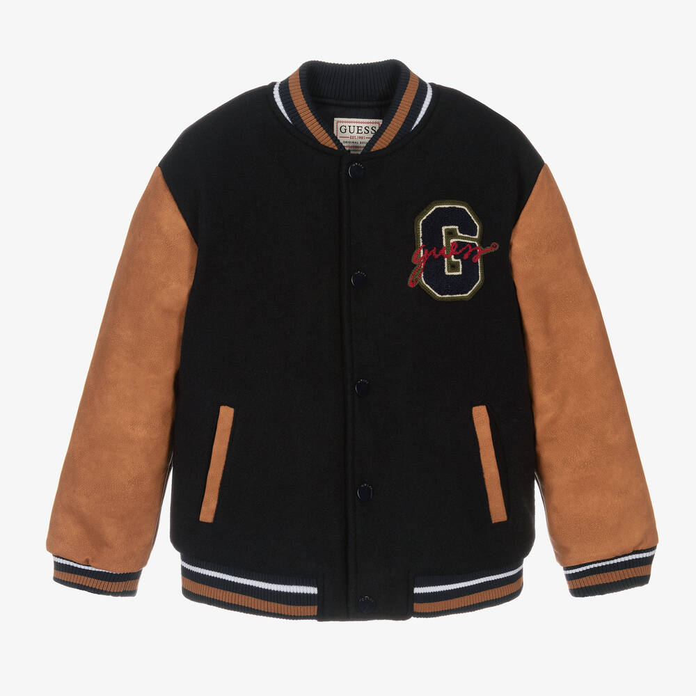 Guess - Junior Boys Navy Blue Bear Bomber Jacket | Childrensalon