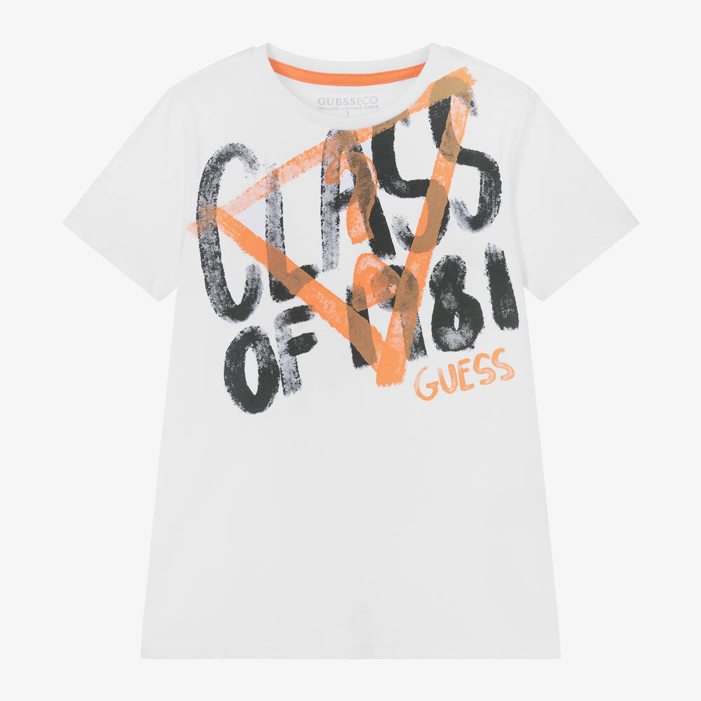 Guess - Junior boys White Cotton Graffiti T-Shirt | Childrensalon