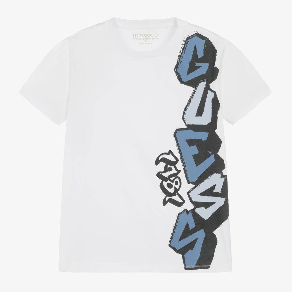 Guess - Junior Boys White Cotton Graffiti T-Shirt | Childrensalon