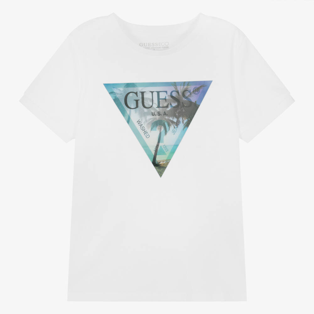 Guess - Junior Boys White Cotton Lenticular T-Shirt | Childrensalon