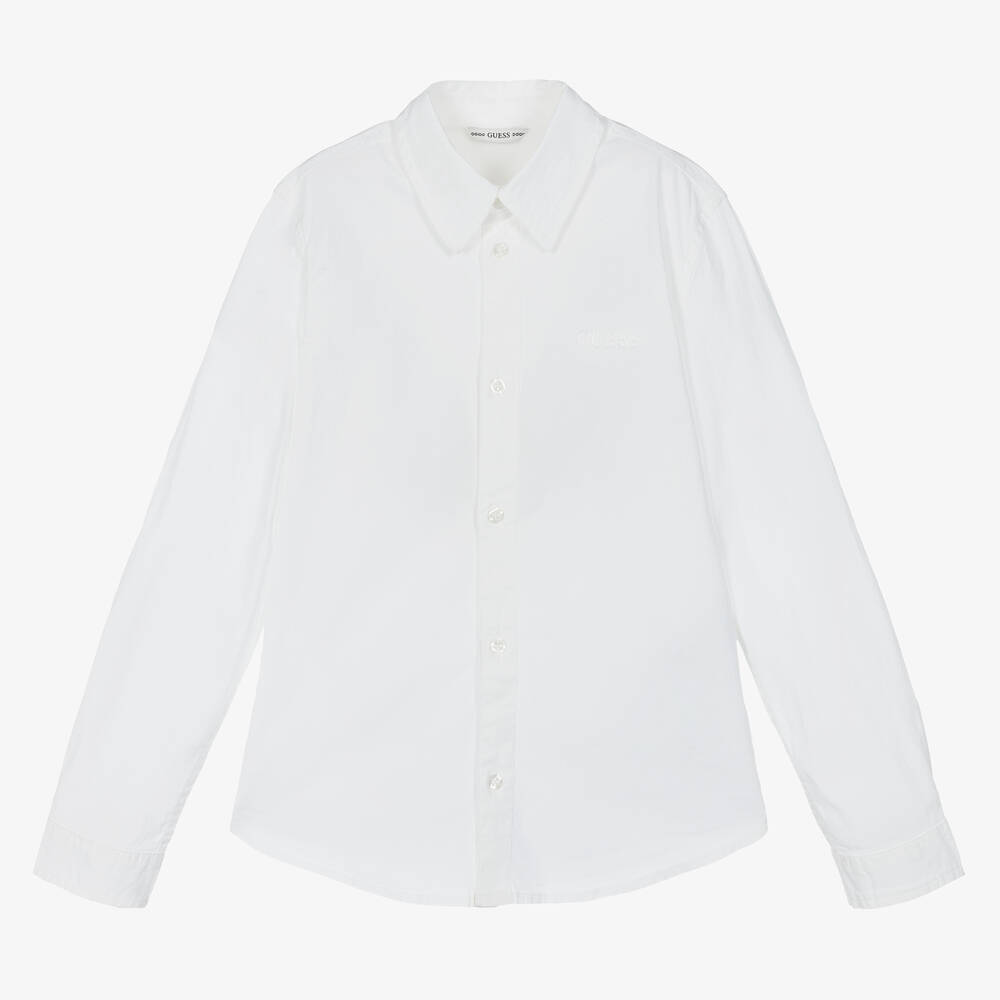 Guess - Белая рубашка из хлопкового поплина  | Childrensalon