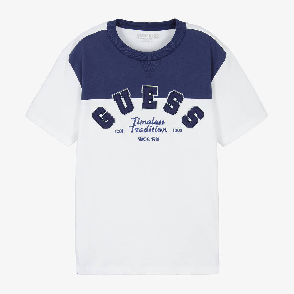 Guess - Junior Boys White Cotton T-Shirt | Childrensalon