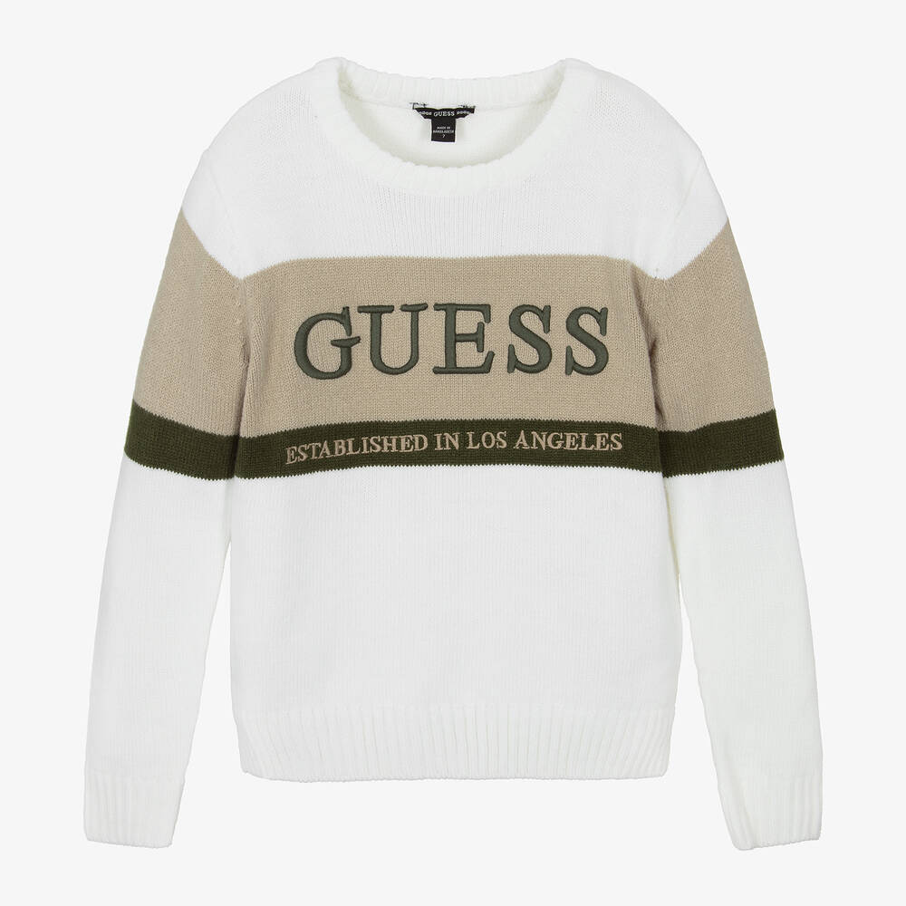 Guess - Junior Boys White Knitted Jumper | Childrensalon