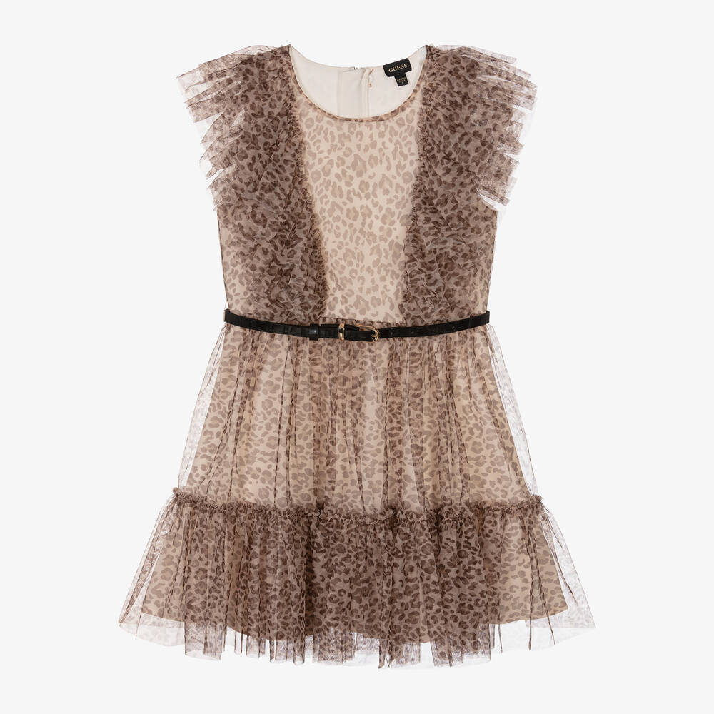 Guess - فستان بطبعة الفهد تول لون بيج وبني | Childrensalon