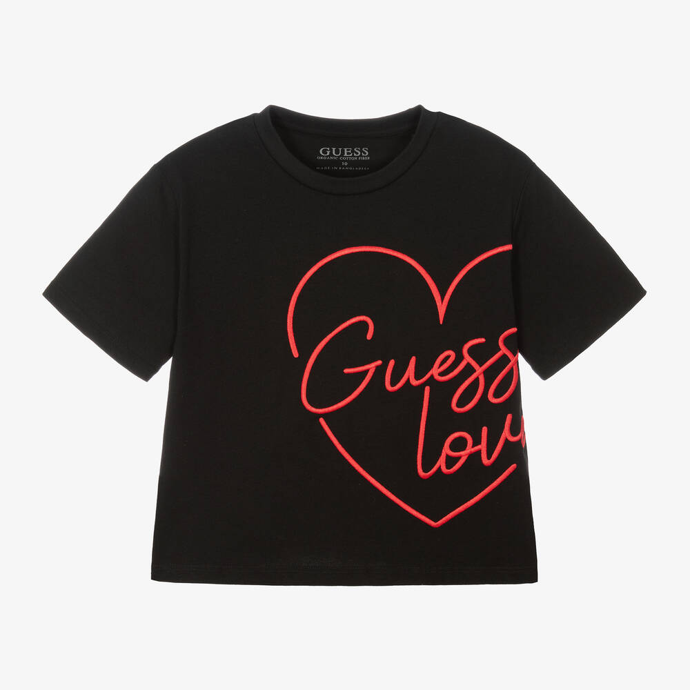 Guess Kids' Junior Girls Black Cotton Heart T-shirt