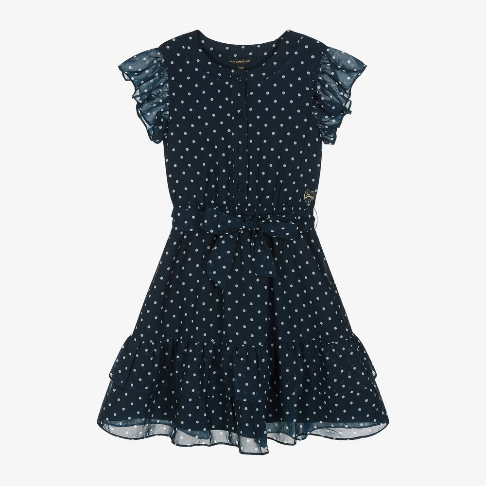 Guess Kids' Junior Girls Blue Chiffon Polka Dot Dress